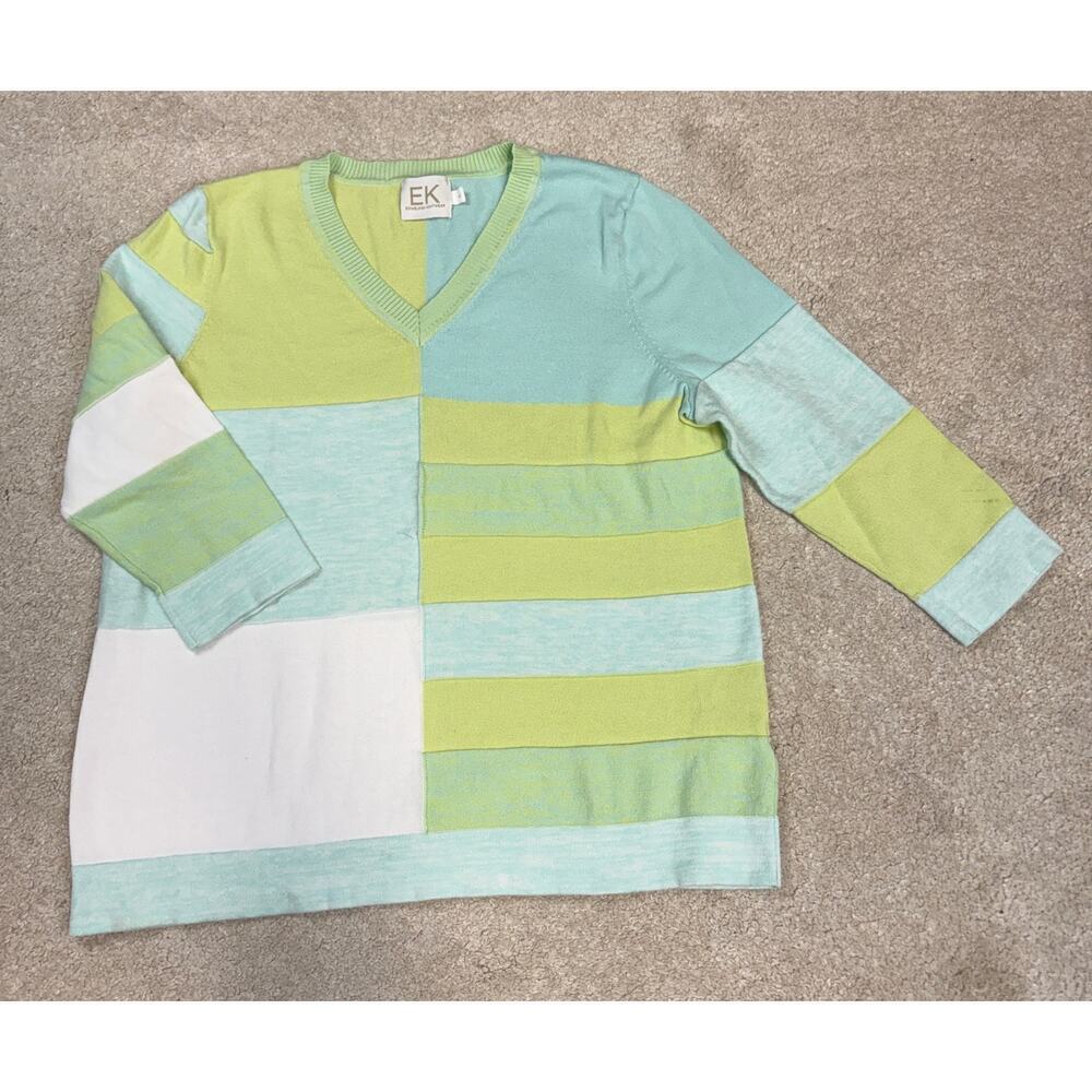 Edinburgh Knitwear Ek Colorblock Pima Cotton V-Neck Sweater Size L View 2